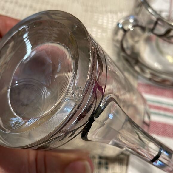 Glass Creamer & Sugar Bowl & Glass Spoon Sterling Silver Overlay&Etched Flowers - Picture 9 of 9